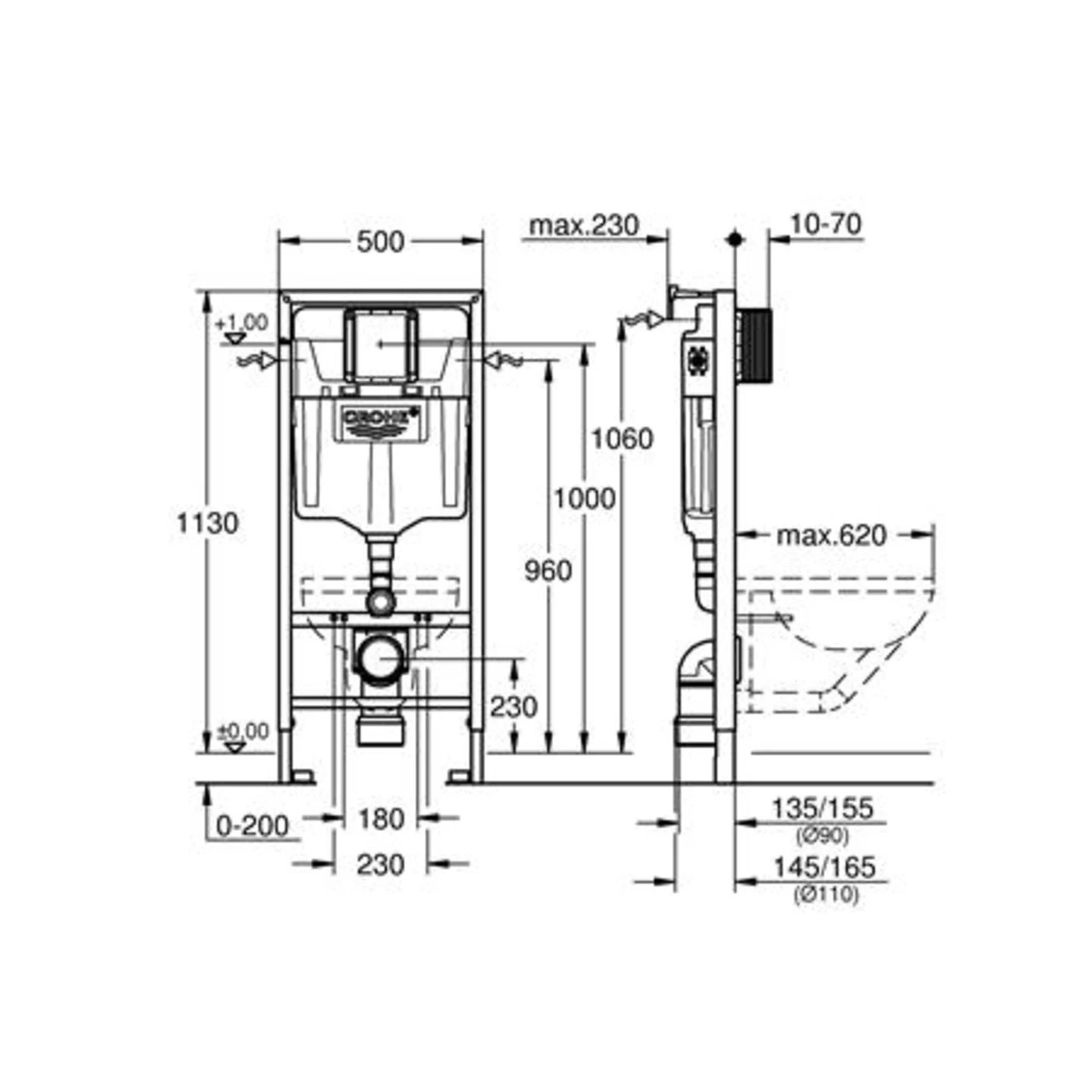 Grohe Rapid Sl Wc Met Wandbevestiging, Zonder İsolatiemateriaal