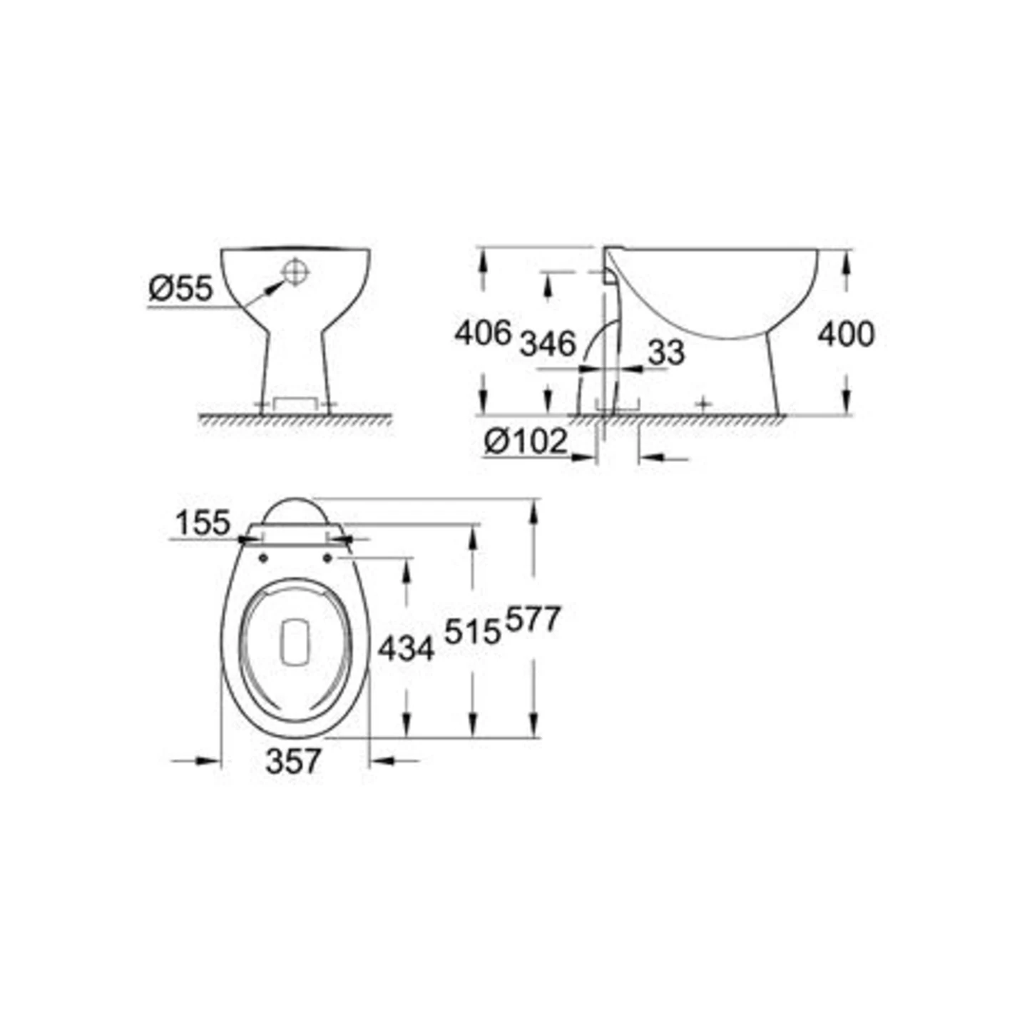 Grohe Bau Diepspoel, Zonder Spoelrand, S,Glans Wit