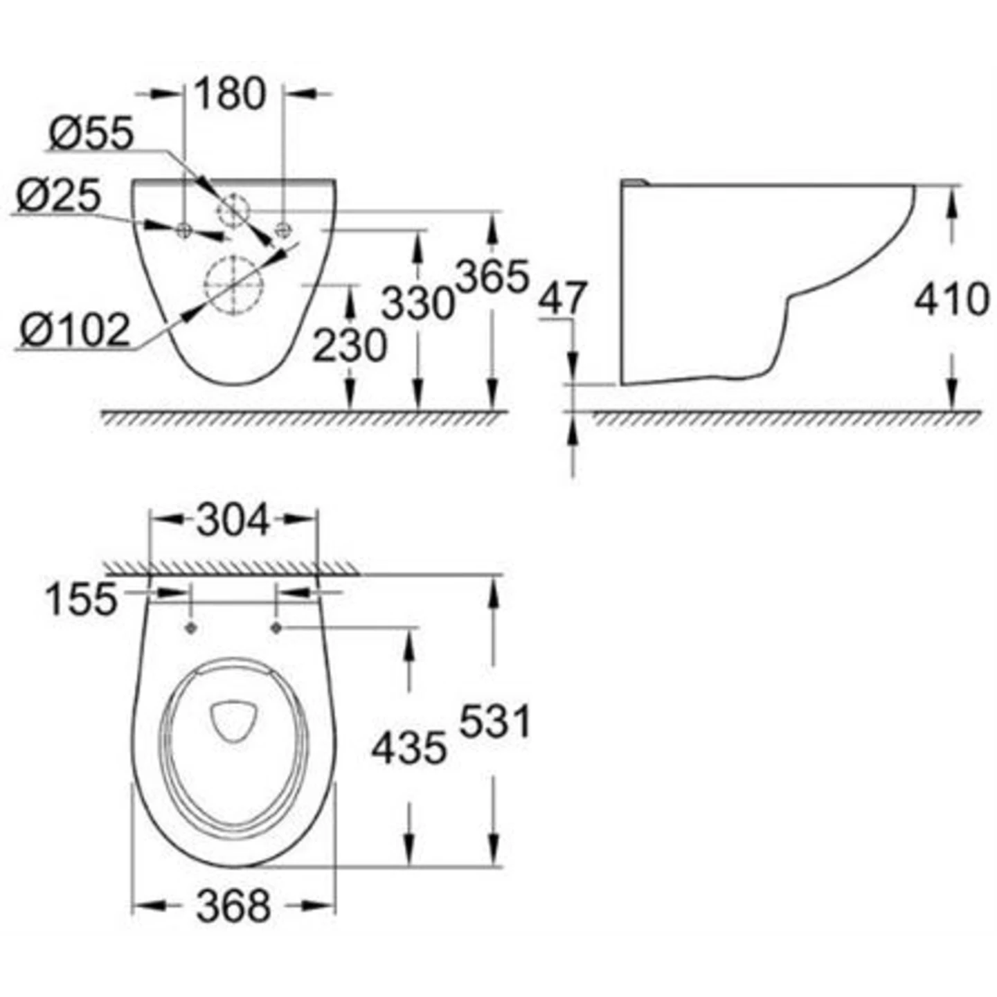 Grohe Bau Hangend Toilet, Diepspoel, Randloos