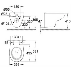 Grohe Bau Hangend Toilet, Diepspoel, Randloos