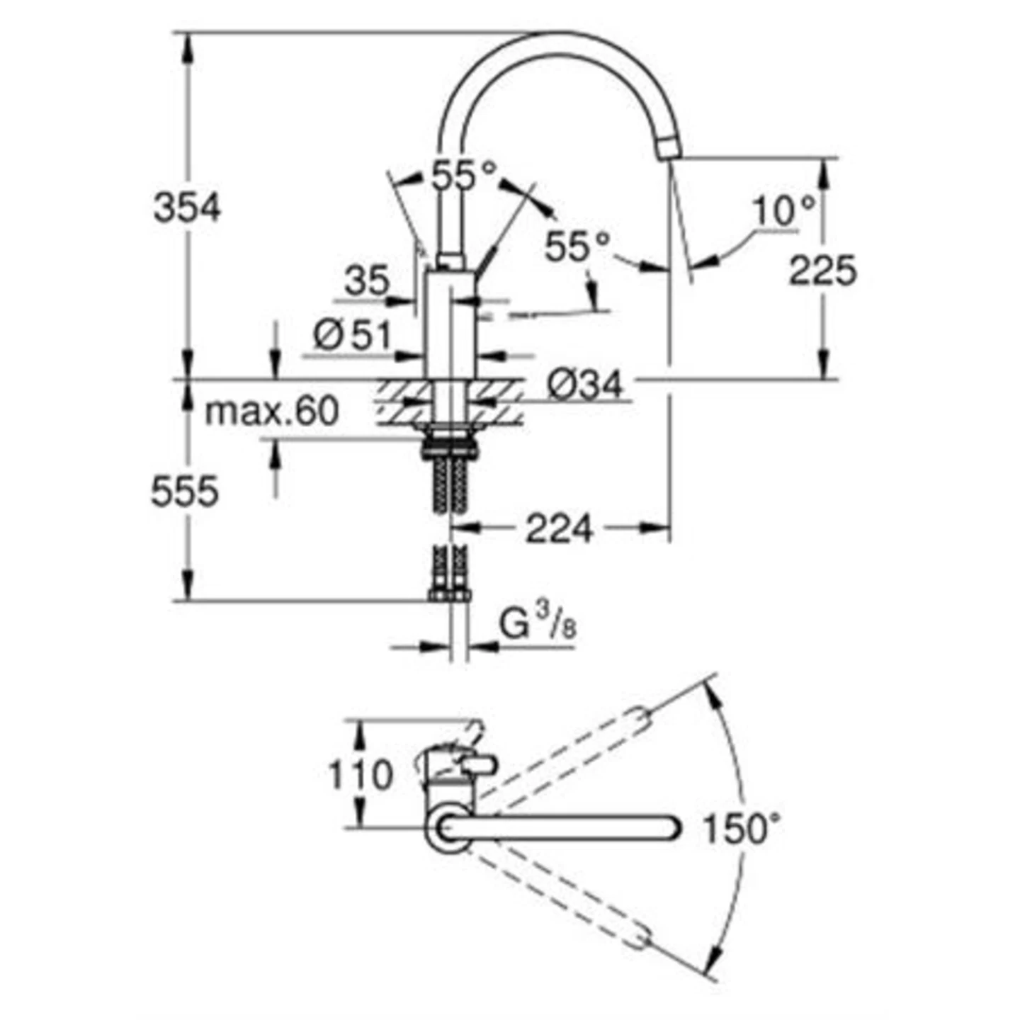 Grohe Eurosmart Cosmopolitan Keukenmengkraan