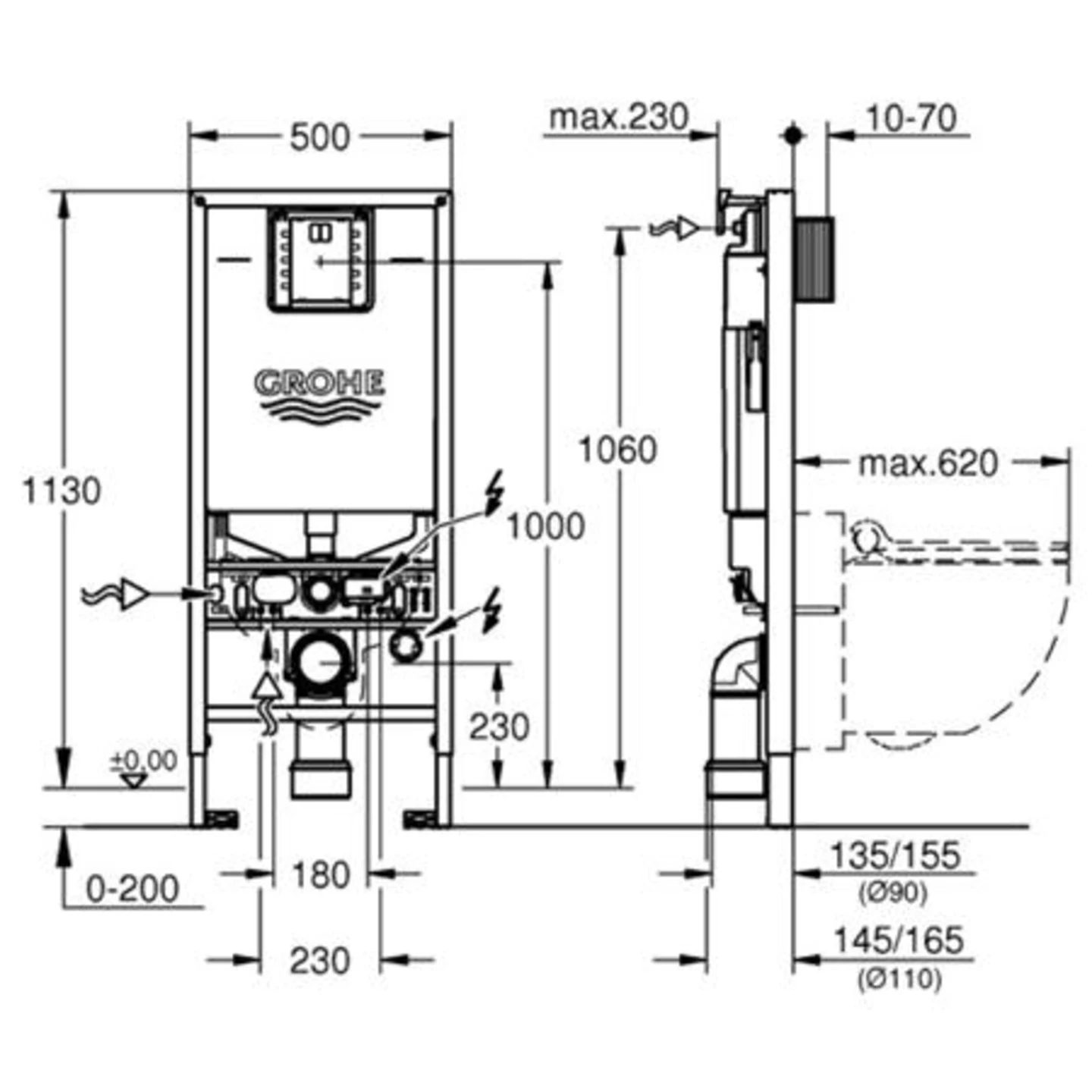 Grohe Rapid Slx 3İn1 Wc Element 6 L 1,13M, Met Wandbevestiging En İsolatiemateriaal