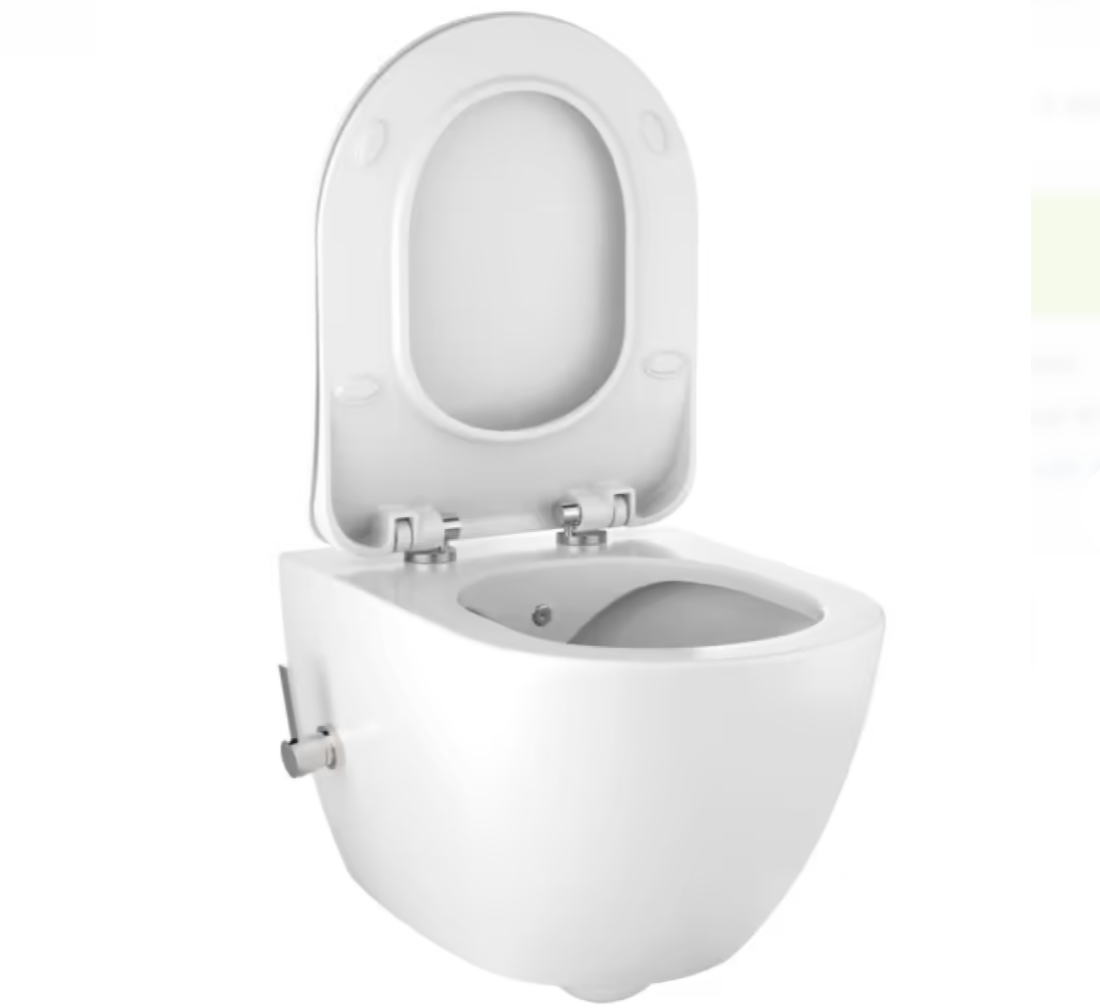 Creavit Design Hangend - Toilet Rvs Sproeier (bidet) Rimoff Met Een Geïntegreerde Koud Water Kraan