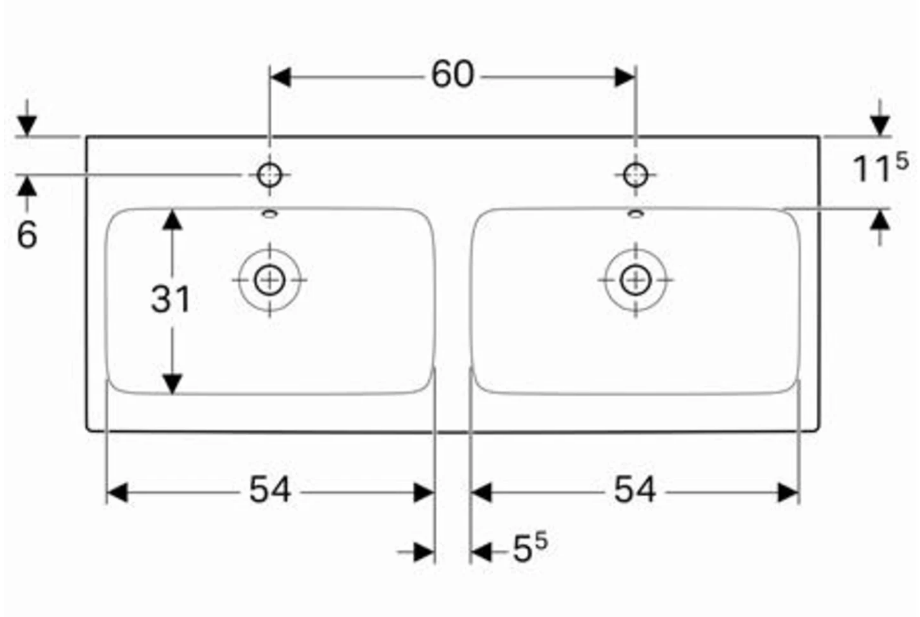 Geberit İcon - Wastafel - 2X Waskom - Kraangat Links/Rechts - Wit