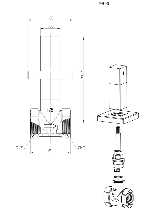 Creavit - Aloni Quadro Inbouwkraan - 1/2×1/2 - Chroom