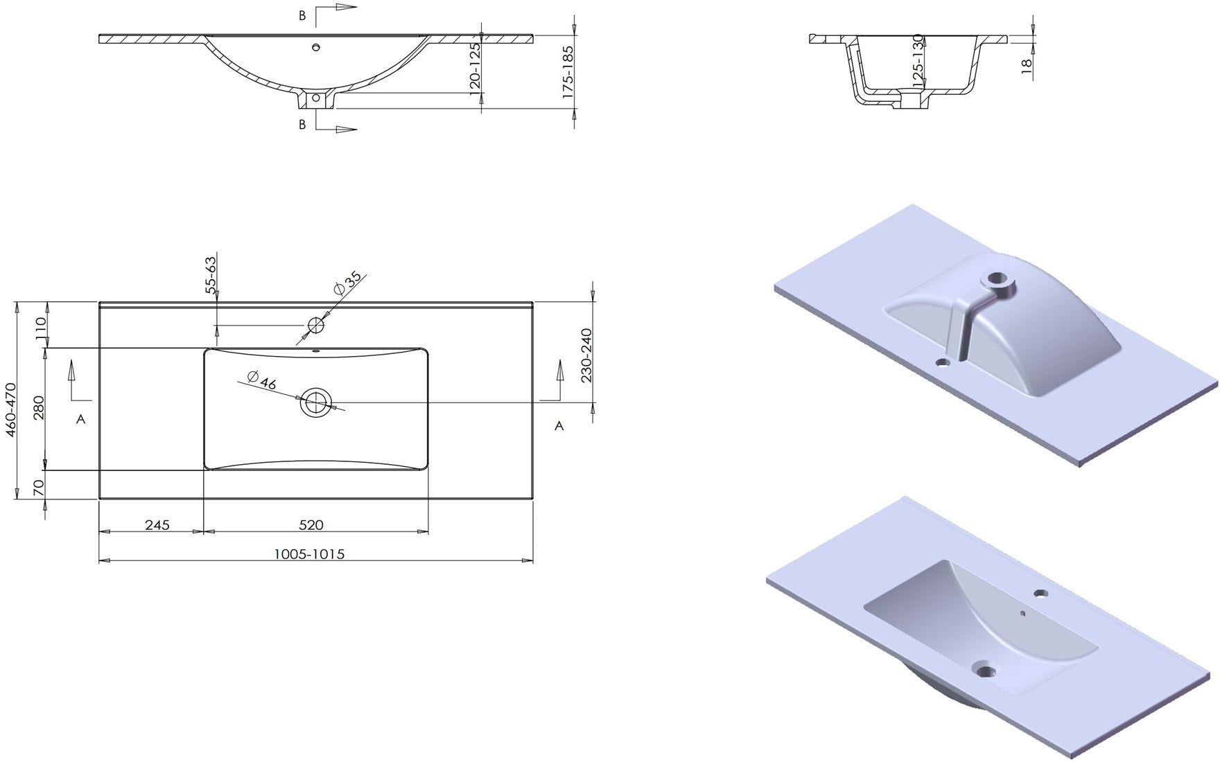 Denia -  Keramische Wastafel - 101Cm Breed - Met Wasbak İn Het Midden