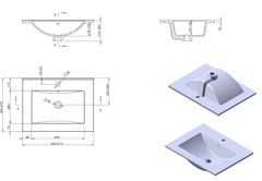 Denia Keramische Wastafel 61Cm Breed Met Wasbak İn Het Midden