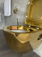 Creavit Design Hangend Toilet - Gouden Keramische Toiletpot - Luxueuze Wandcloset met Bidet