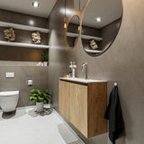 TURE 80cm toiletmeubel washed oak. EDEN wastafel talc positie midden. Met 1 kraangat